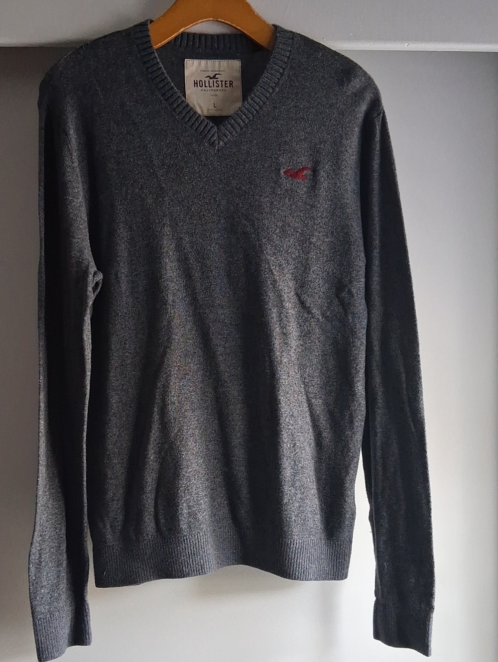Vintage Holister Y2k V Neck Sweater Bird Logo Gray Large Preppy